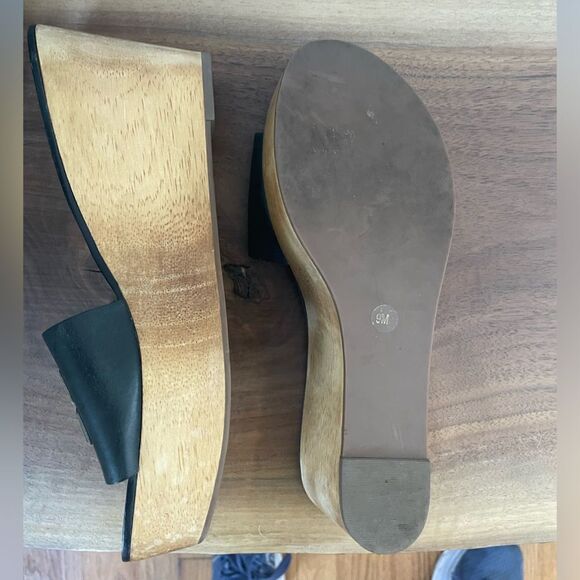 Tory Burch Ines Wedge Slides Calf Leather Metallic Perfect Black Sandals size 9 - Picture 8 of 10